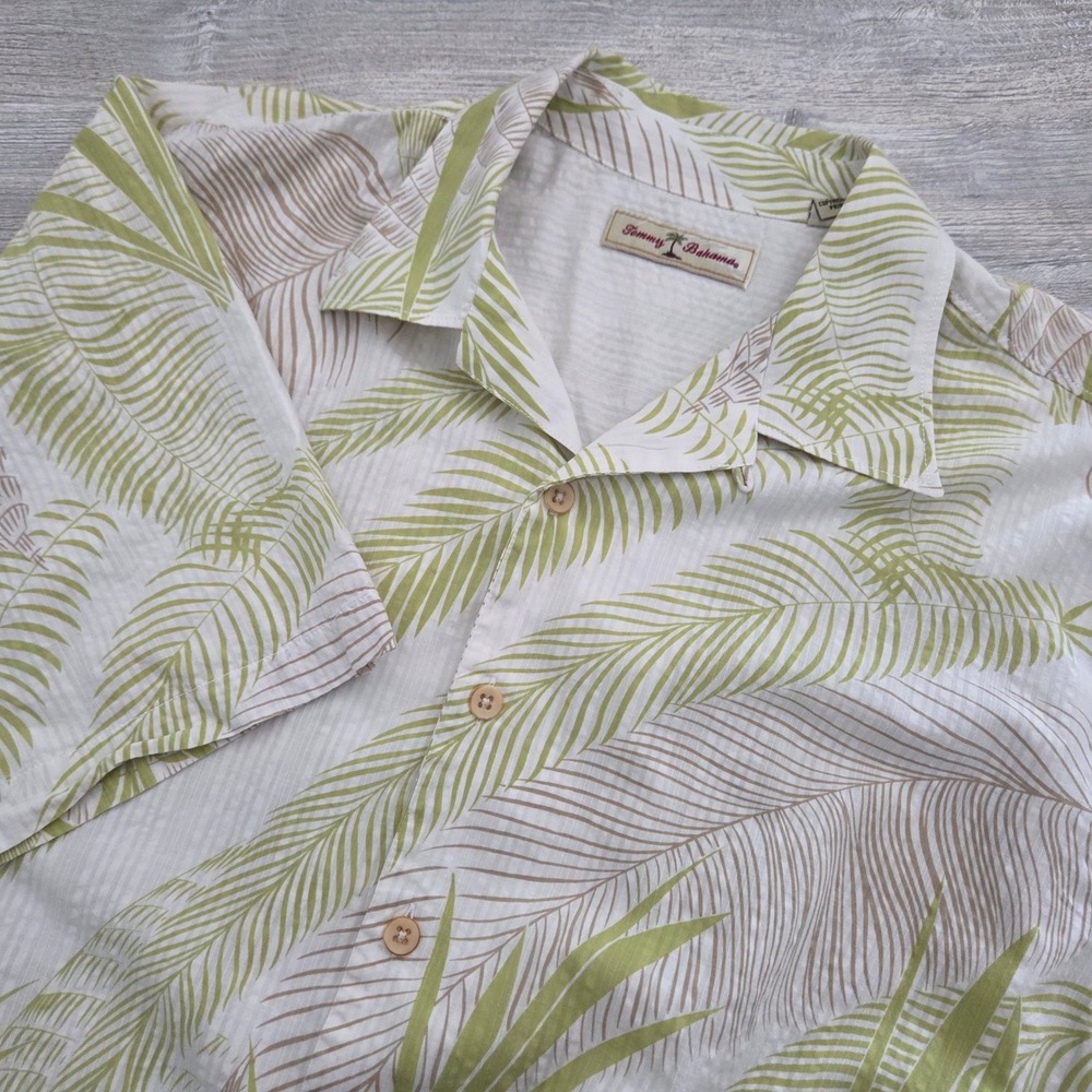 Tommy Bahama Button‎ Down Shirt Green White Tropical Palm Leaf Print Mens XL